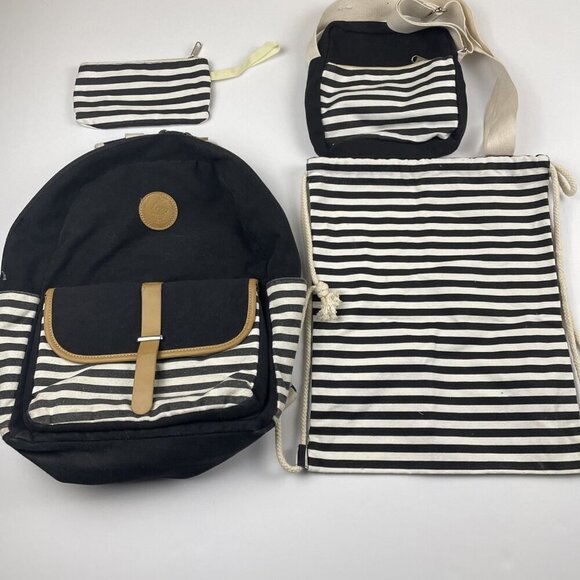 The Idyll of Collie and Golden Retriever Handbags - The Idyll of Collie and Golden Retriever 4pc Backpack Bag Travel School Striped